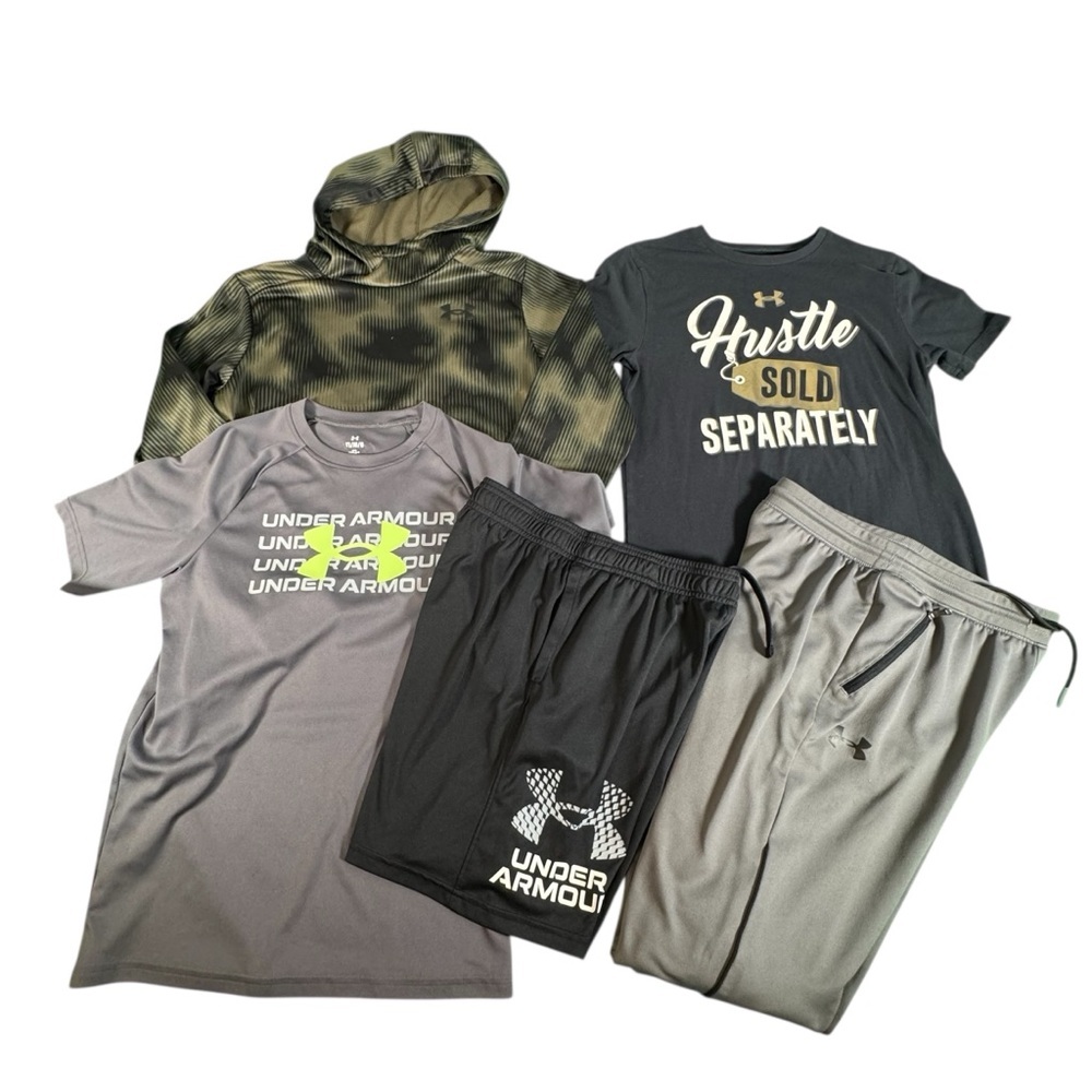 Under Armour Boys Clothing Lot Youth Large HeatGear Hoodie Shirt Shorts Joggers